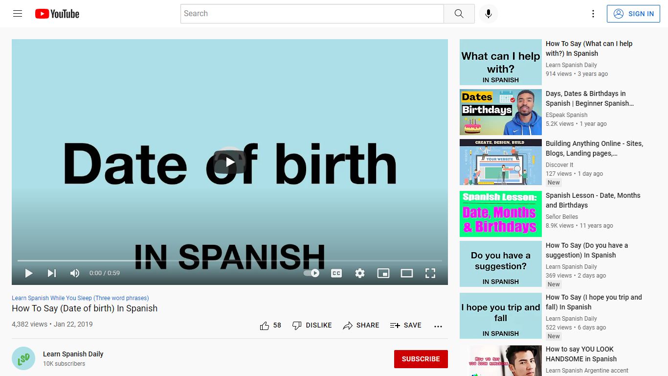 How To Say (Date of birth) In Spanish - YouTube